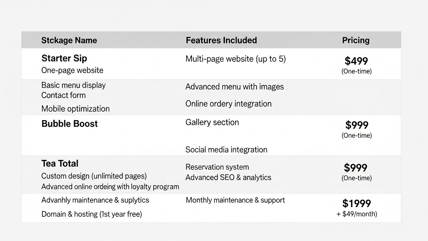Bảng b&aacute;o gi&aacute; c&aacute;c g&oacute;i thiết kế website qu&aacute;n tr&agrave; sữa chi tiết 
