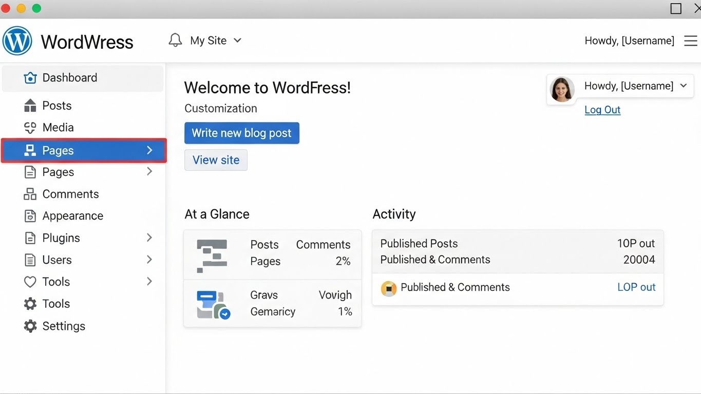 Bảng điều khiển quản trị website WordPress với c&aacute;c menu chức năng. 