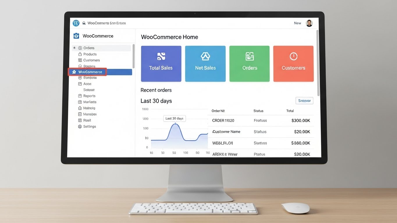 Bảng điều khiển quản trị website WordPress với plugin WooCommerce đ&atilde; c&agrave;i đặt 