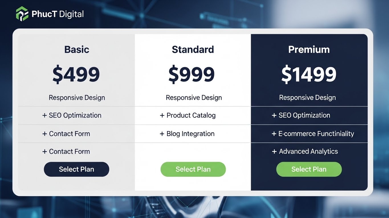 Bảng gi&aacute; c&aacute;c g&oacute;i thiết kế website b&aacute;n dầu nhớt của PhucT Digital 