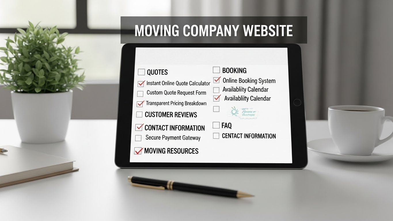 Bảng liệt k&ecirc; c&aacute;c t&iacute;nh năng quan trọng của website chuyển nh&agrave; như b&aacute;o gi&aacute;, đặt lịch. 