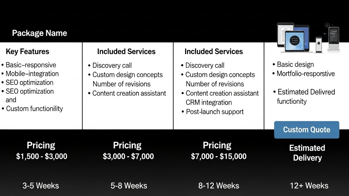 Bảng so s&aacute;nh c&aacute;c g&oacute;i dịch vụ thiết kế website kiến tr&uacute;c chi tiết 