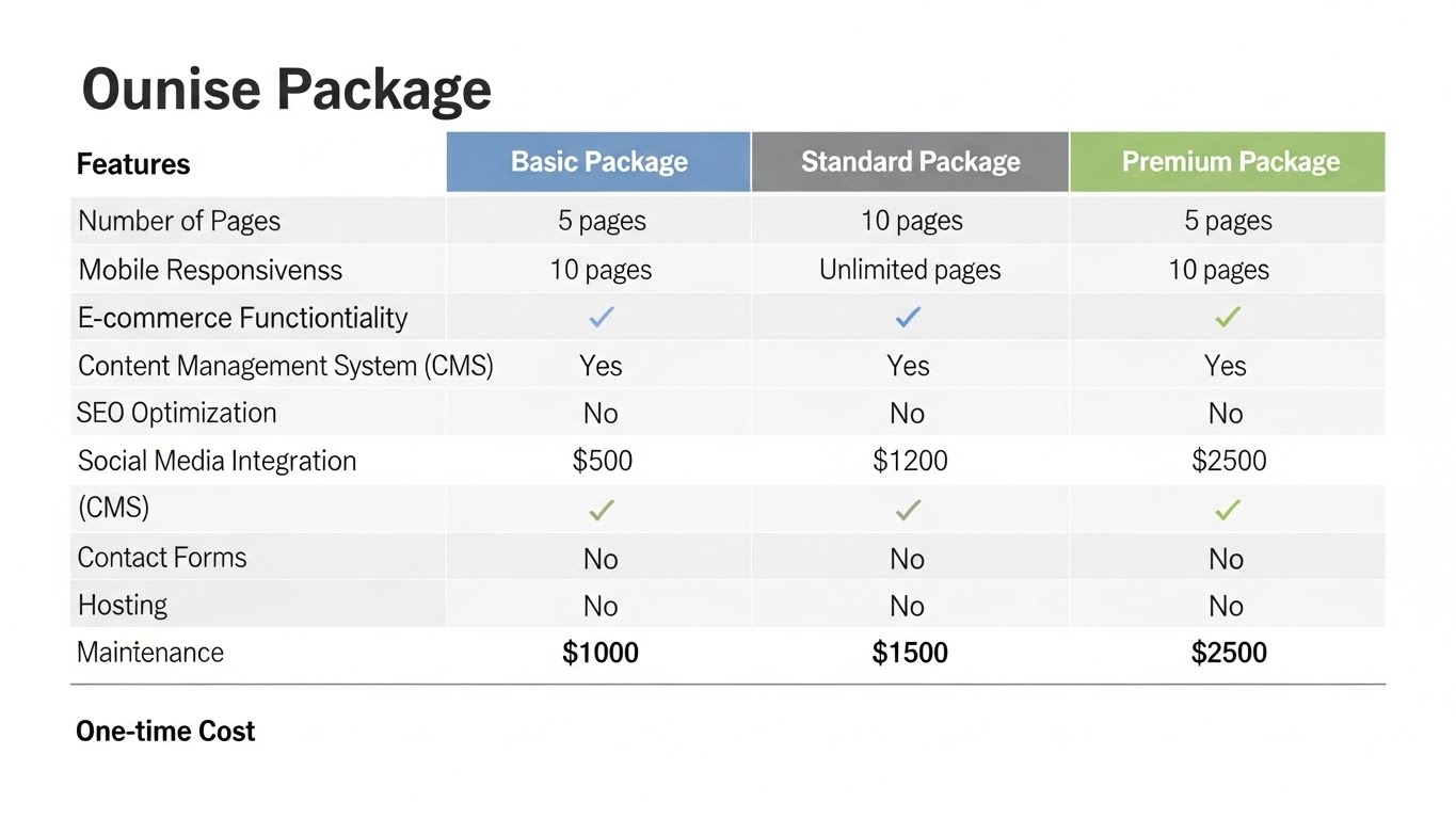 Bảng so s&aacute;nh c&aacute;c g&oacute;i dịch vụ thiết kế website với c&aacute;c t&iacute;nh năng v&agrave; chi ph&iacute; r&otilde; r&agrave;ng 