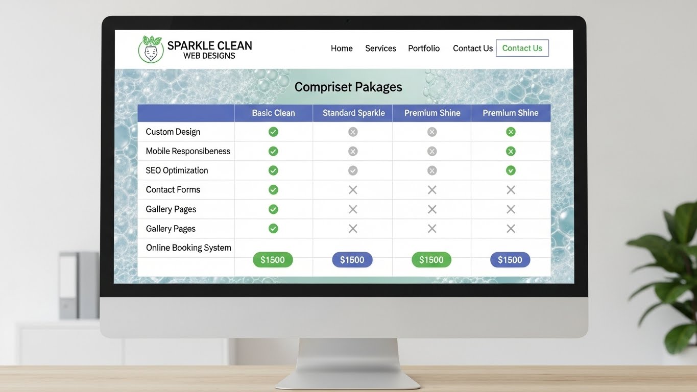 Bảng so s&aacute;nh c&aacute;c g&oacute;i thiết kế website dịch vụ vệ sinh 