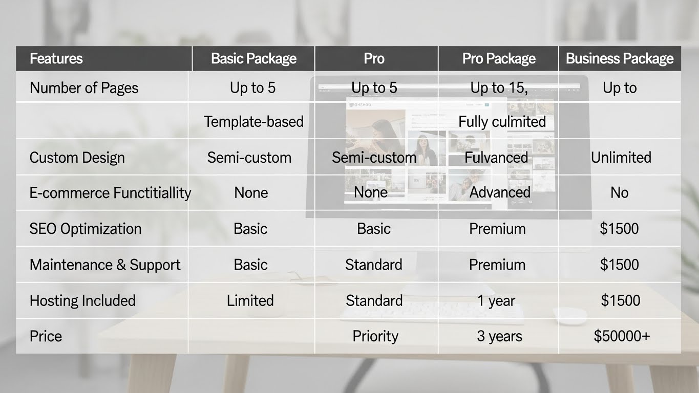 Bảng so s&aacute;nh chi ph&iacute; c&aacute;c g&oacute;i thiết kế website Basic, Pro, Business 