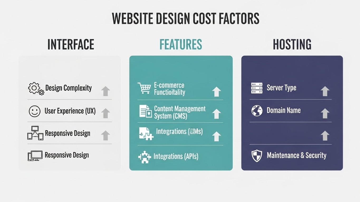 Biểu đồ m&ocirc; tả c&aacute;c yếu tố chi ph&iacute; thiết kế website: giao diện, t&iacute;nh năng, hosting 