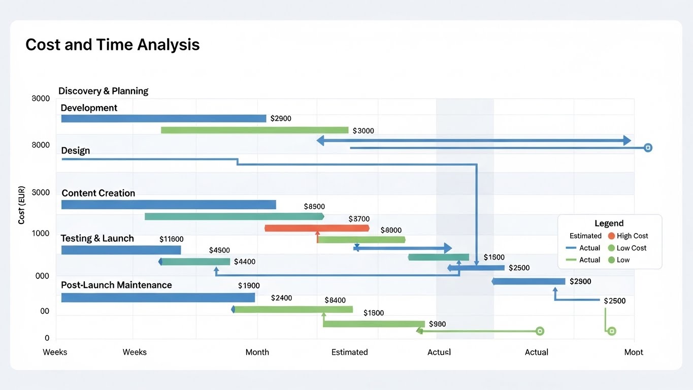 Biểu đồ ph&acirc;n t&iacute;ch chi ph&iacute; v&agrave; thời gian ho&agrave;n th&agrave;nh dự &aacute;n thiết kế website 