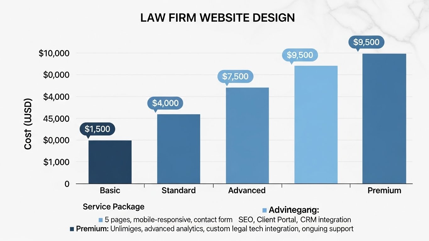 Biểu đồ so sánh chi phí thiết kế website công ty luật theo gói dịch vụ