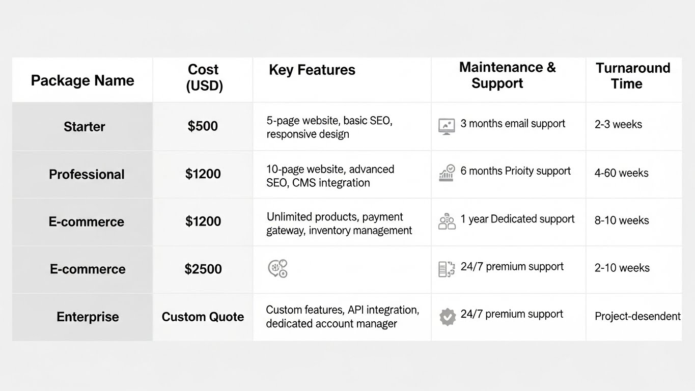 Biểu đồ so s&aacute;nh chi ph&iacute; v&agrave; t&iacute;nh năng c&aacute;c g&oacute;i thiết kế website 