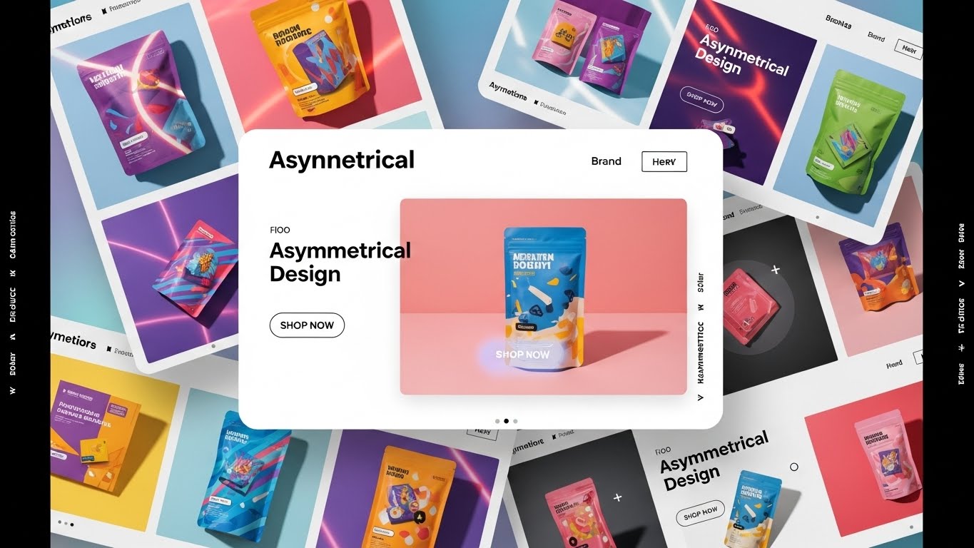 Bố cục website bao b&igrave; bất đối xứng với m&agrave;u sắc tươi s&aacute;ng v&agrave; video nền sống động 