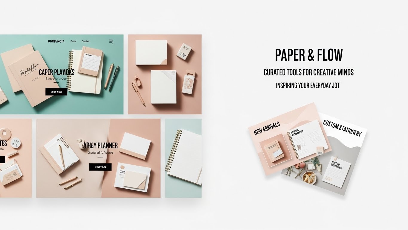 Bố cục website văn ph&ograve;ng phẩm bất đối xứng v&agrave; hiện đại. 