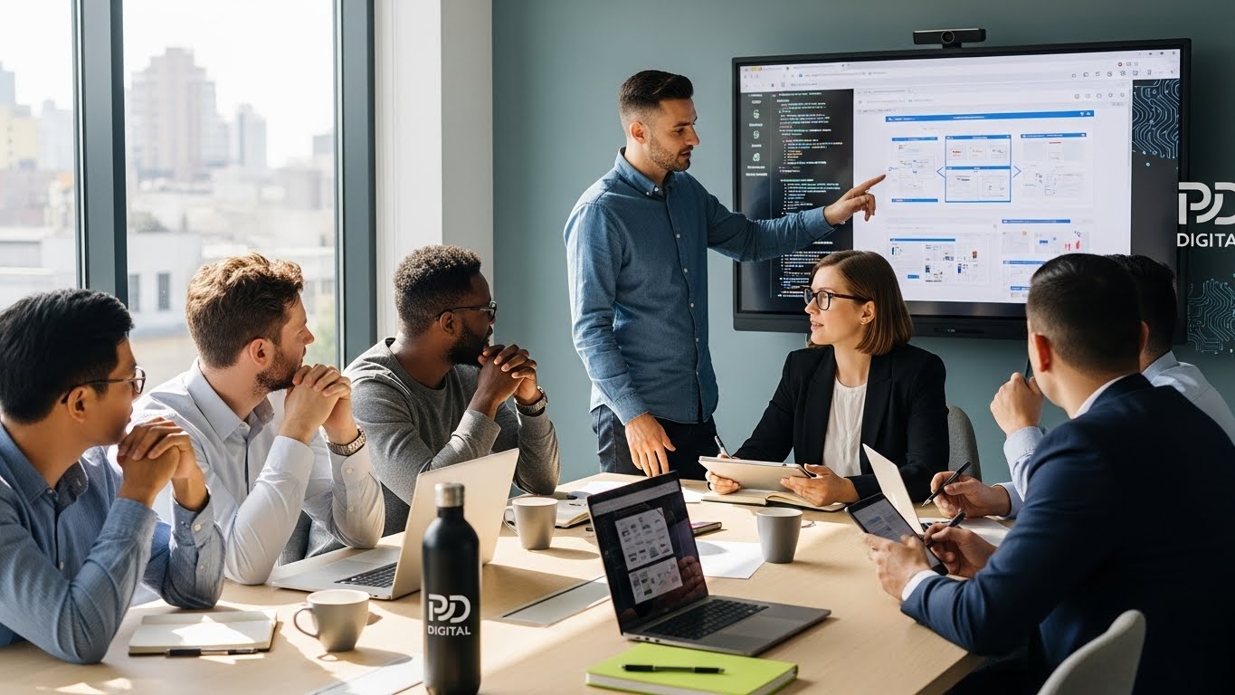 Đội ngũ chuy&ecirc;n gia của PhucT Digital đang họp b&agrave;n về một dự &aacute;n web 