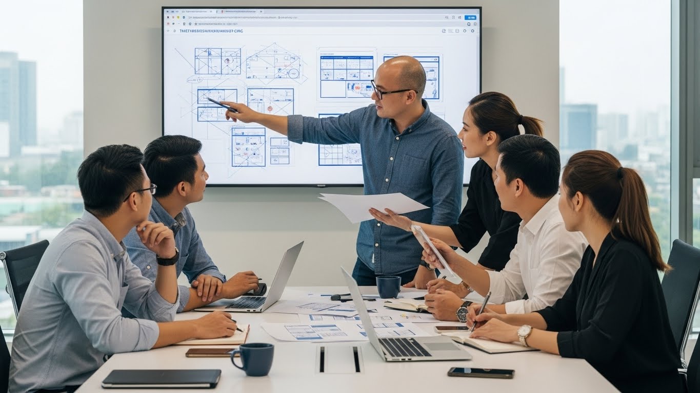 Đội ngũ chuy&ecirc;n gia của THIETKEWEBCHUYENNGHIEP.ORG đang thảo luận về dự &aacute;n website 