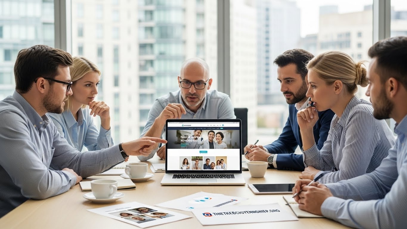 Đội ngũ chuy&ecirc;n gia của THIETKEWEBCHUYENNGHIEP.ORG đang thảo luận về một dự &aacute;n website bảo hiểm 