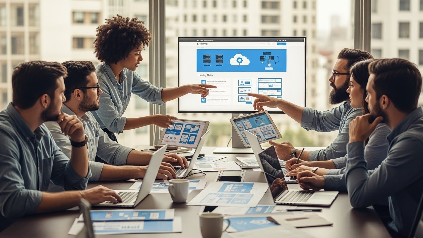 Đội ngũ chuyên gia đang thảo luận về dự án thiết kế website hosting