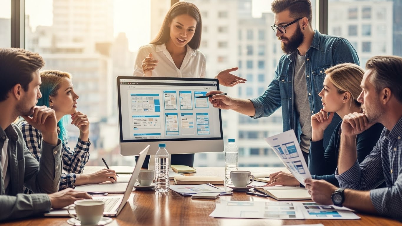 Đội ngũ chuy&ecirc;n gia đang thảo luận về dự &aacute;n thiết kế website mẹ v&agrave; b&eacute; 