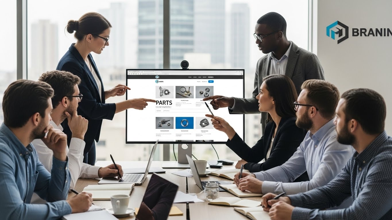 Đội ngũ chuy&ecirc;n gia đang thảo luận về mẫu website b&aacute;n phụ t&ugrave;ng 