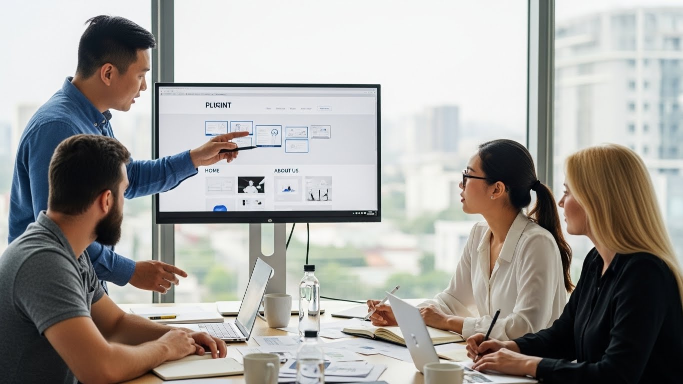 Đội ngũ chuy&ecirc;n gia PhucT Digital đang họp b&agrave;n về một dự &aacute;n thiết kế website cho kh&aacute;ch h&agrave;ng 