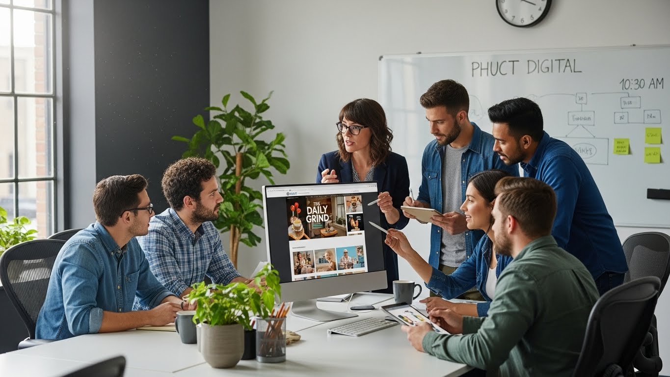 Đội ngũ chuy&ecirc;n gia PhucT Digital đang thảo luận về dự &aacute;n thiết kế website 