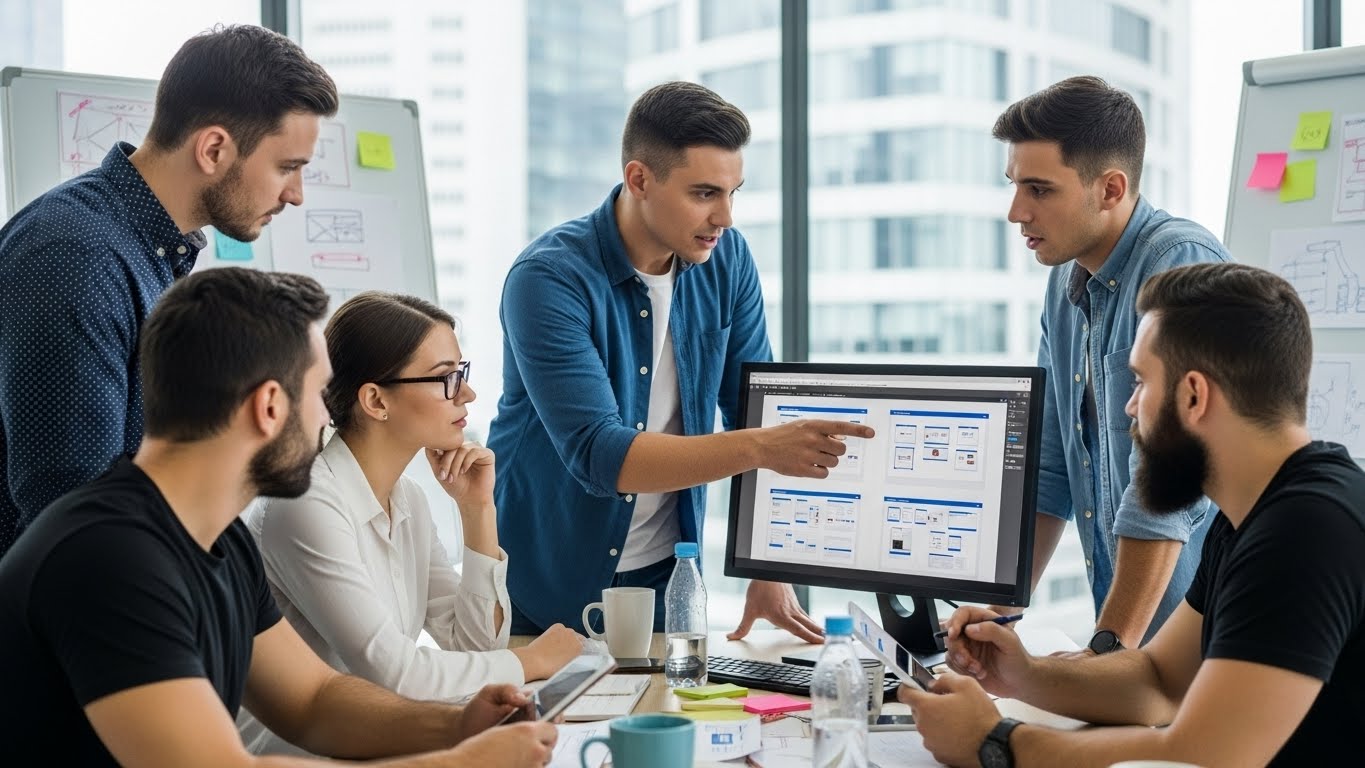 Đội ngũ chuyên gia PhucT Digital đang thảo luận về một dự án thiết kế website