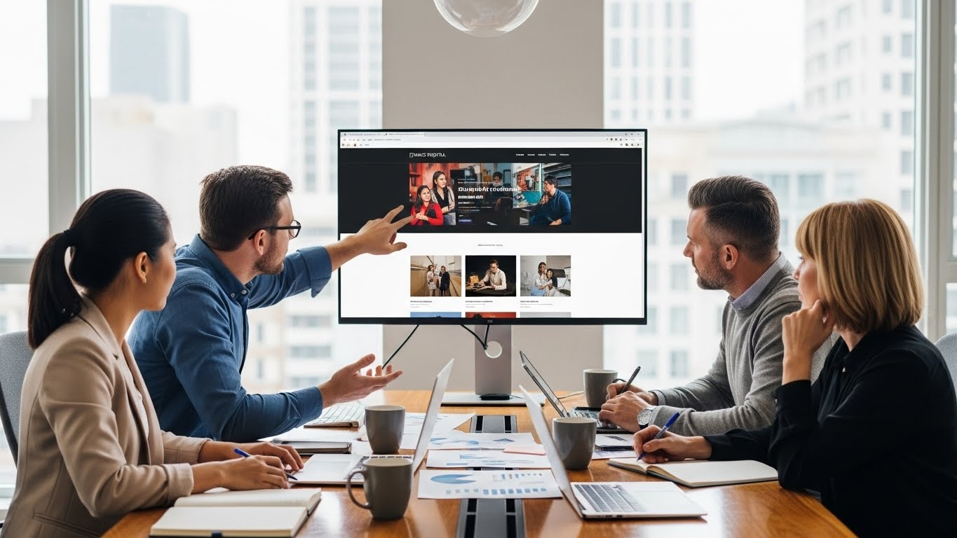 Đội ngũ chuyên gia PhucT Digital đang thảo luận về một dự án thiết kế website.