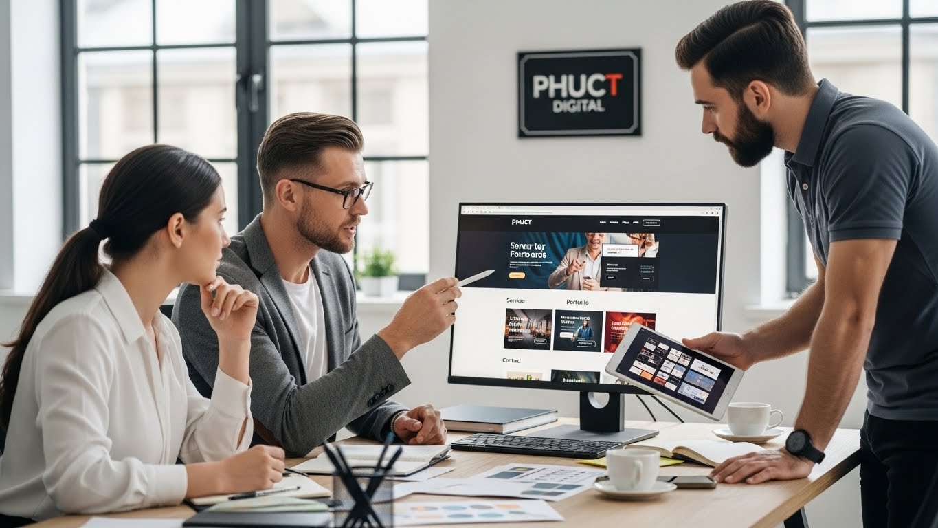 Đội ngũ chuy&ecirc;n gia PhucT Digital đang tư vấn thiết kế website 