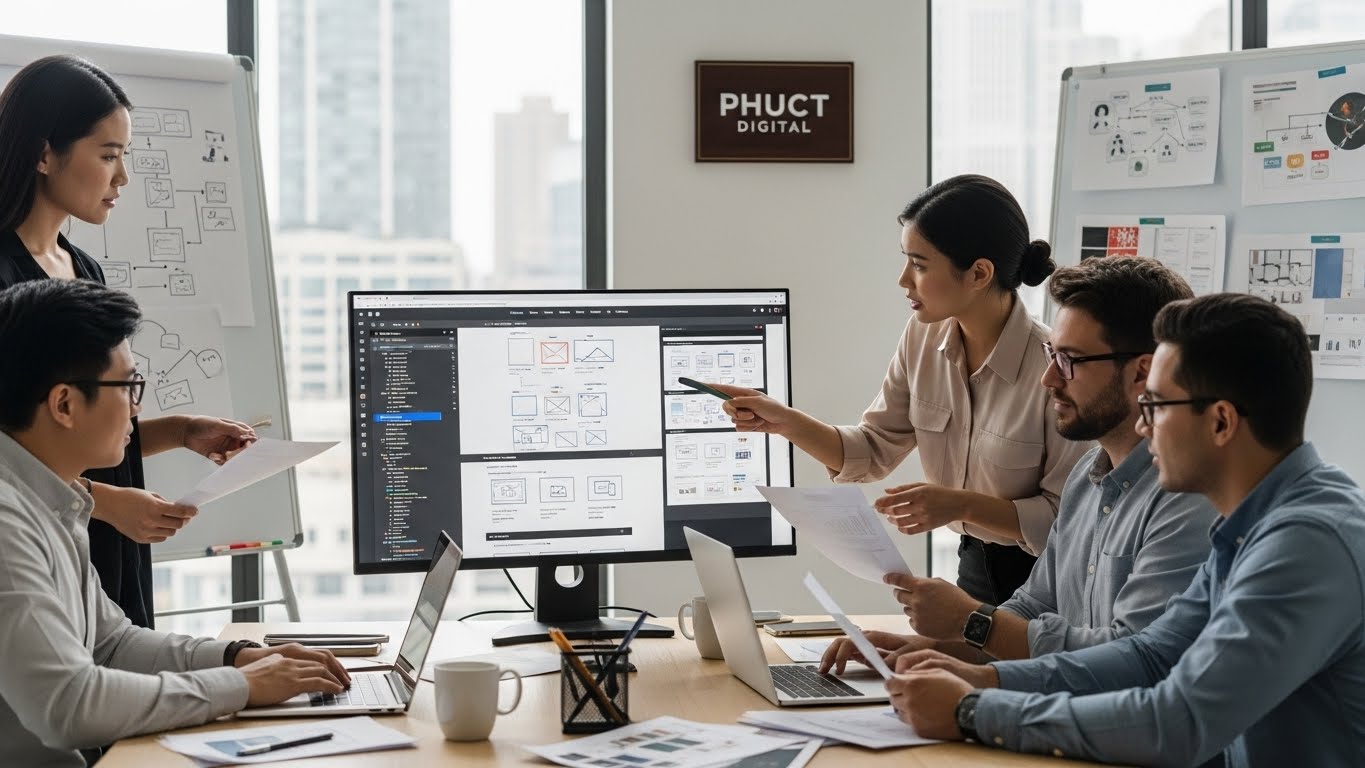 Đội ngũ chuy&ecirc;n gia PhucT Digital đang tư vấn thiết kế website 