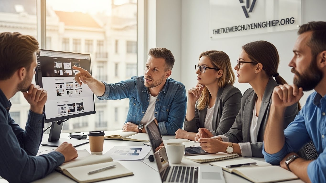 Đội ngũ chuy&ecirc;n gia THIETKEWEBCHUYENNGHIEP.ORG đang thảo luận dự &aacute;n website 