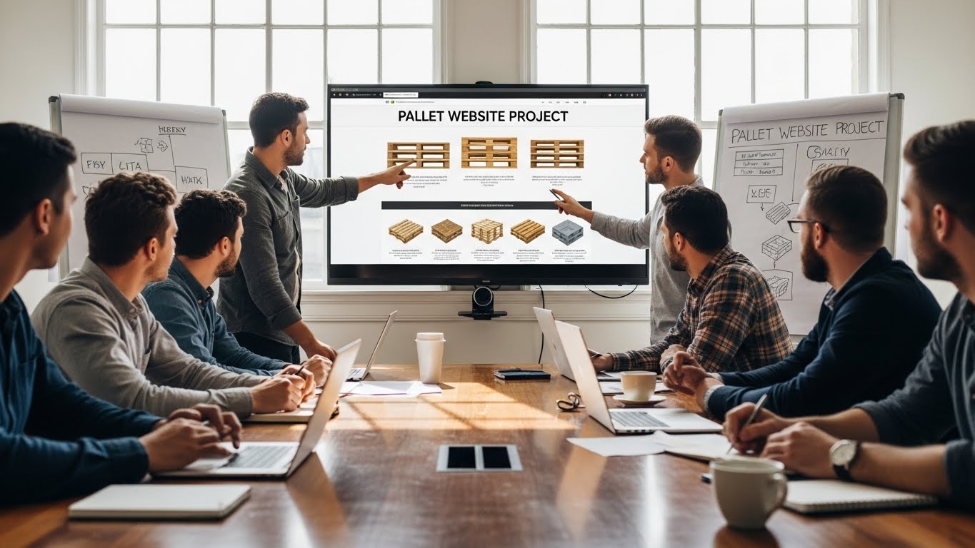 Đội ngũ PhucT Digital đang họp b&agrave;n về dự &aacute;n website pallet 