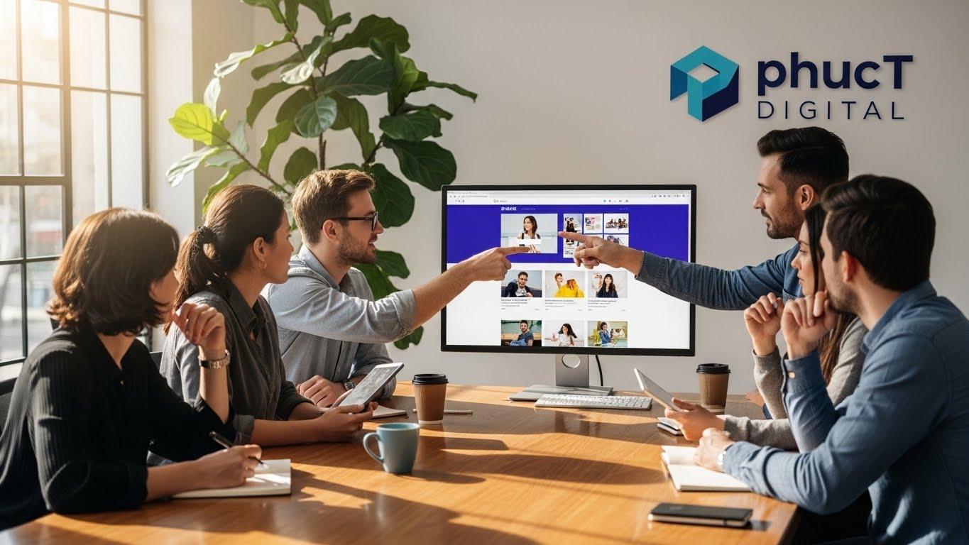 Đội ngũ PhucT Digital đang thảo luận về dự &aacute;n thiết kế website 