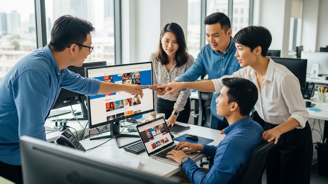 Đội ngũ PhucT Digital đang thảo luận về một dự &aacute;n thiết kế website 