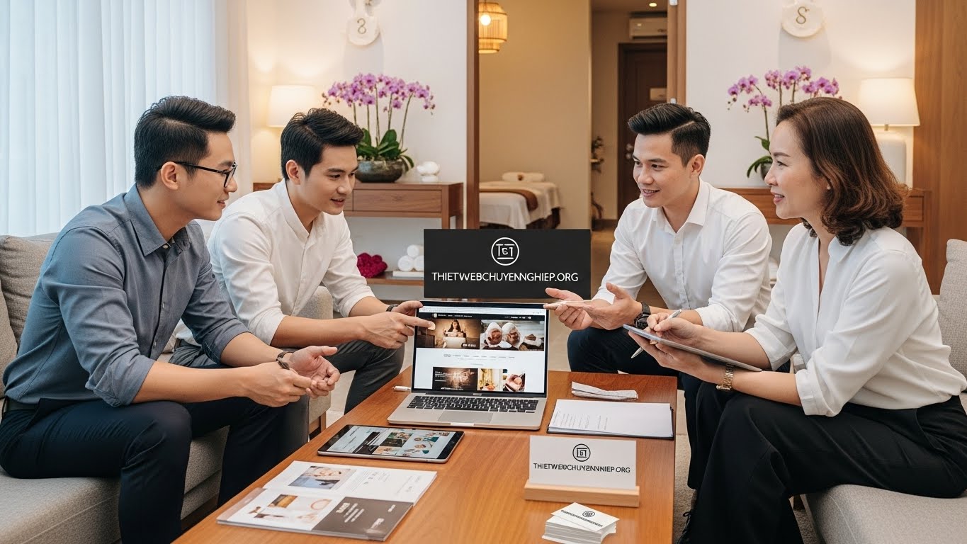 Đội ngũ THIETKEWEBCHUYENNGHIEP.ORG đang tư vấn cho kh&aacute;ch h&agrave;ng spa 