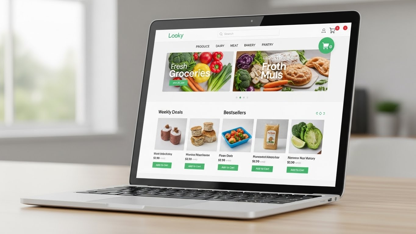 Giao diện website bách hóa hiện đại, sạch sẽ trên laptop