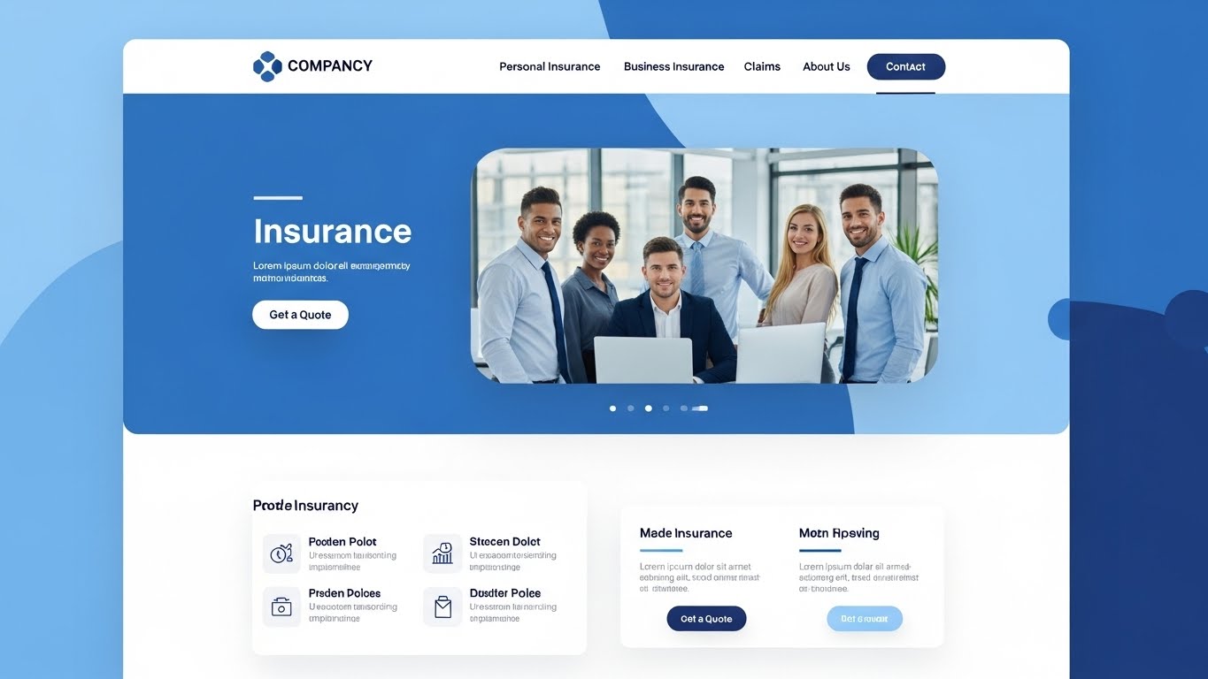 Giao diện website b&aacute;n bảo hiểm chuy&ecirc;n nghiệp, hiện đại, t&ocirc;ng m&agrave;u xanh dương tin cậy 