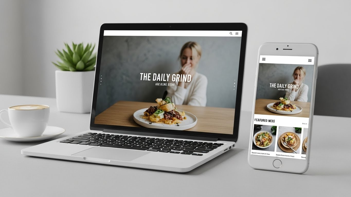 Giao diện website b&aacute;n cafe hiện đại, tinh tế tr&ecirc;n laptop v&agrave; điện thoại 