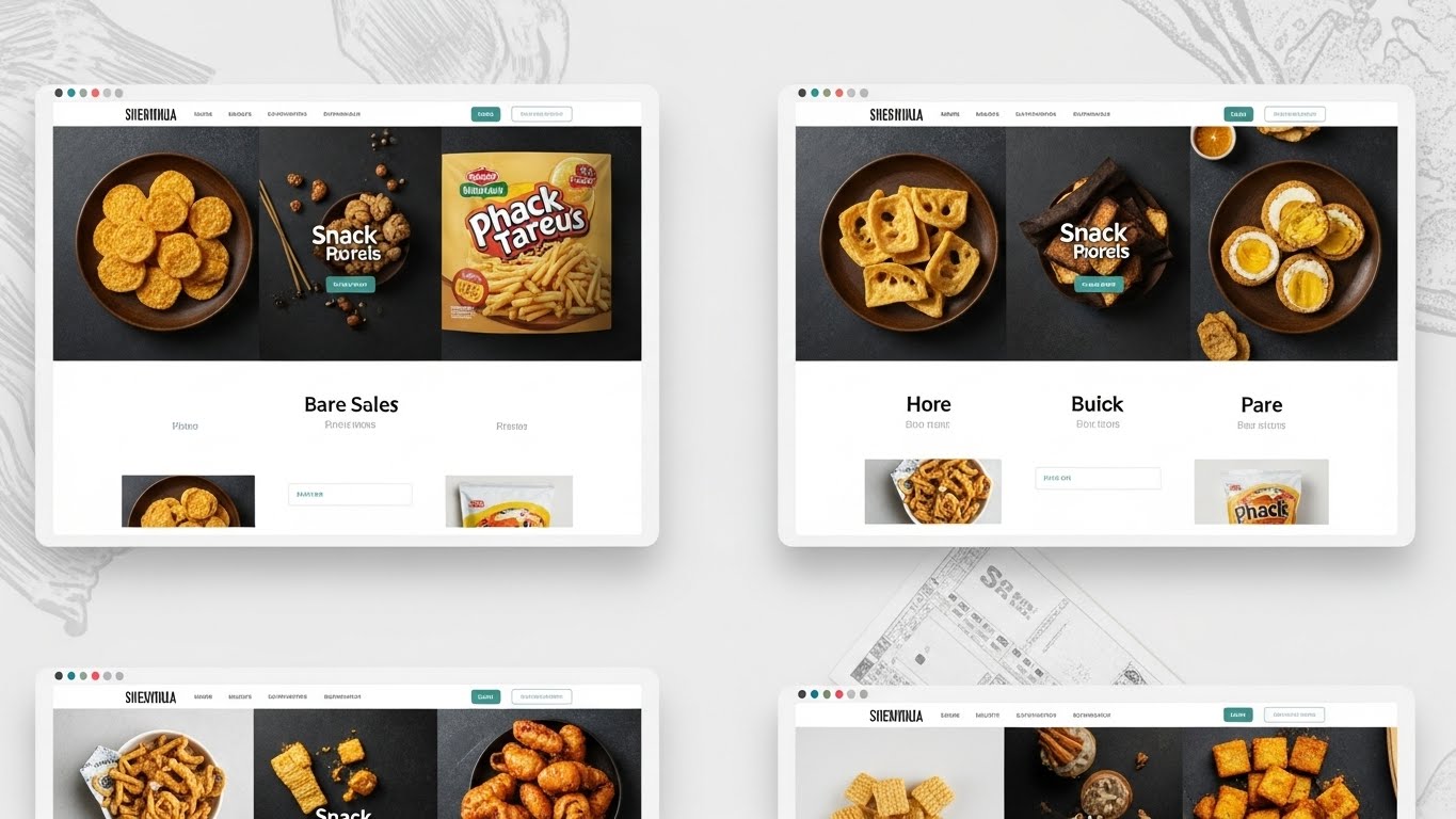 Giao diện website b&aacute;n đồ ăn vặt với h&igrave;nh ảnh m&oacute;n ăn sắc n&eacute;t v&agrave; bố cục sạch sẽ 