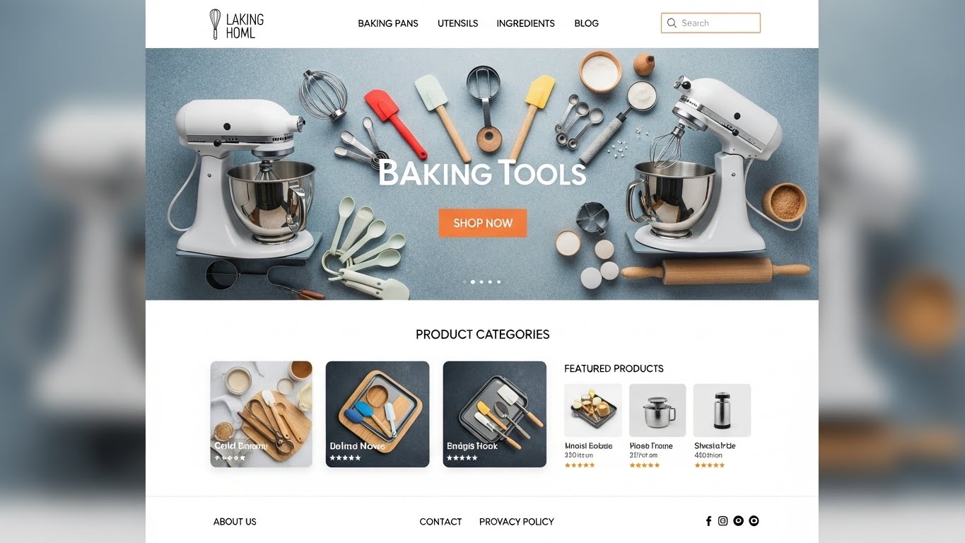 Giao diện website b&aacute;n dụng cụ l&agrave;m b&aacute;nh chuy&ecirc;n nghiệp, hiện đại 