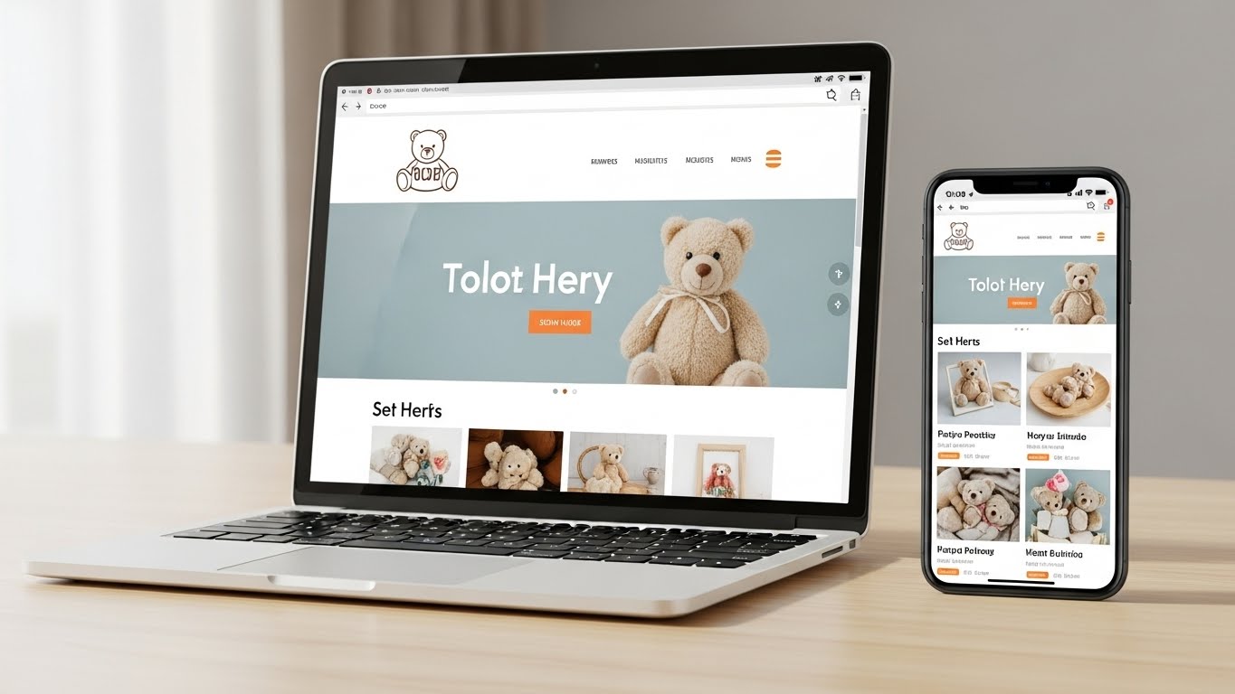 Giao diện website b&aacute;n gấu b&ocirc;ng đẹp mắt, thu h&uacute;t tr&ecirc;n laptop v&agrave; điện thoại 