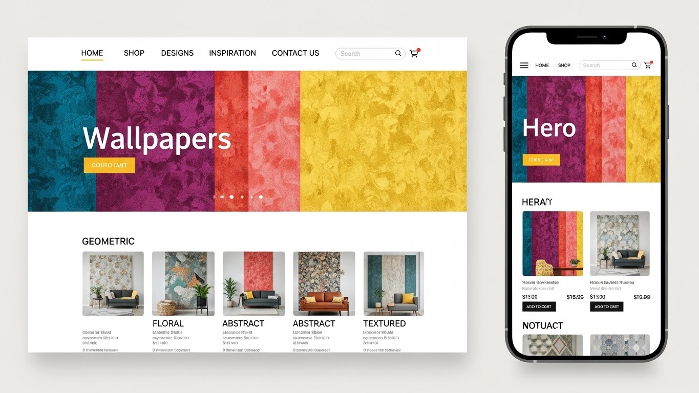 Giao diện website b&aacute;n giấy d&aacute;n tường hiện đại tr&ecirc;n m&aacute;y t&iacute;nh v&agrave; điện thoại 