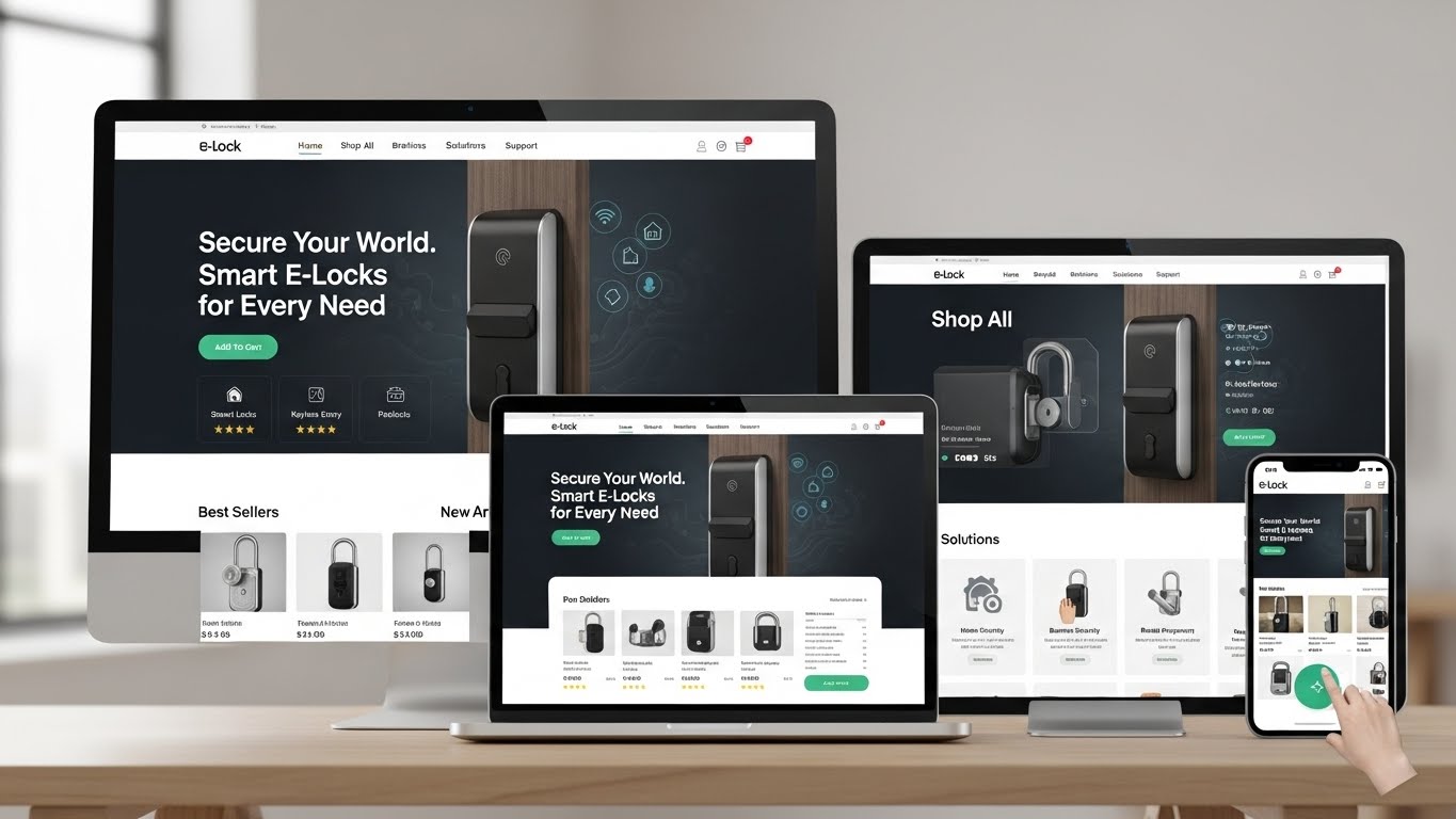 Giao diện website b&aacute;n kh&oacute;a điện tử chuy&ecirc;n nghiệp tr&ecirc;n nhiều thiết bị. 