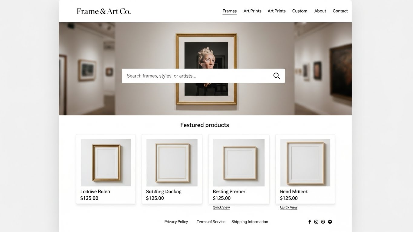 Giao diện website b&aacute;n khung tranh nghệ thuật tối giản, sang trọng 