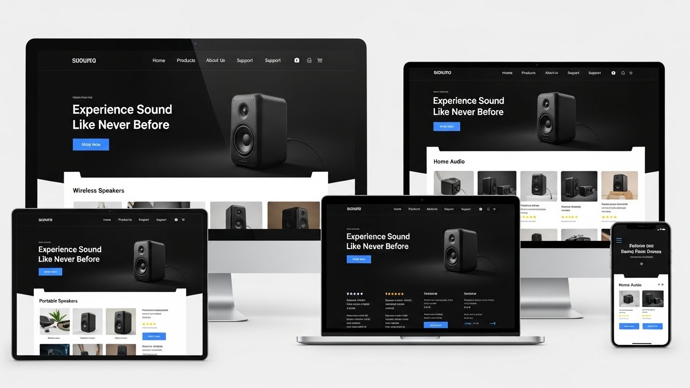 Giao diện website b&aacute;n loa &acirc;m thanh hiện đại, dễ sử dụng tr&ecirc;n c&aacute;c thiết bị 