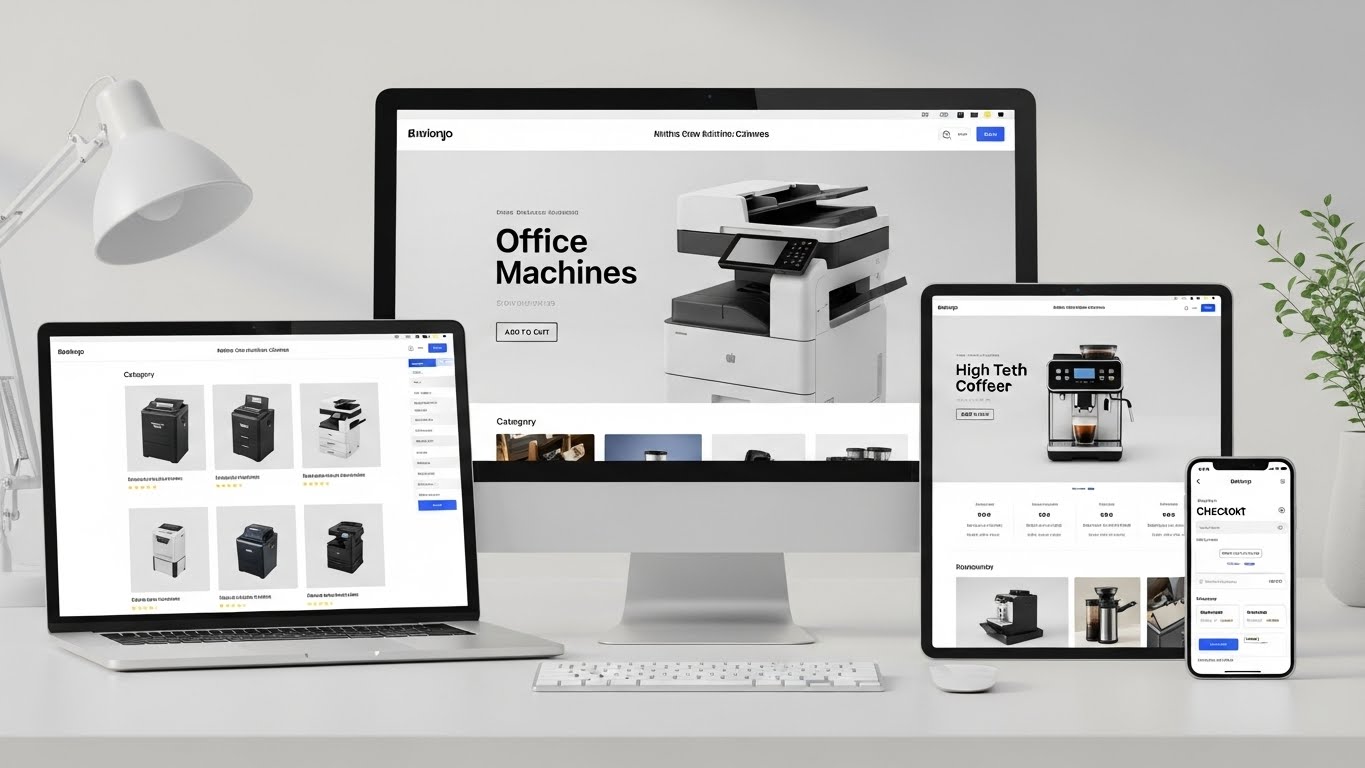 Giao diện website b&aacute;n m&aacute;y văn ph&ograve;ng hiện đại, sạch sẽ tr&ecirc;n nhiều thiết bị 