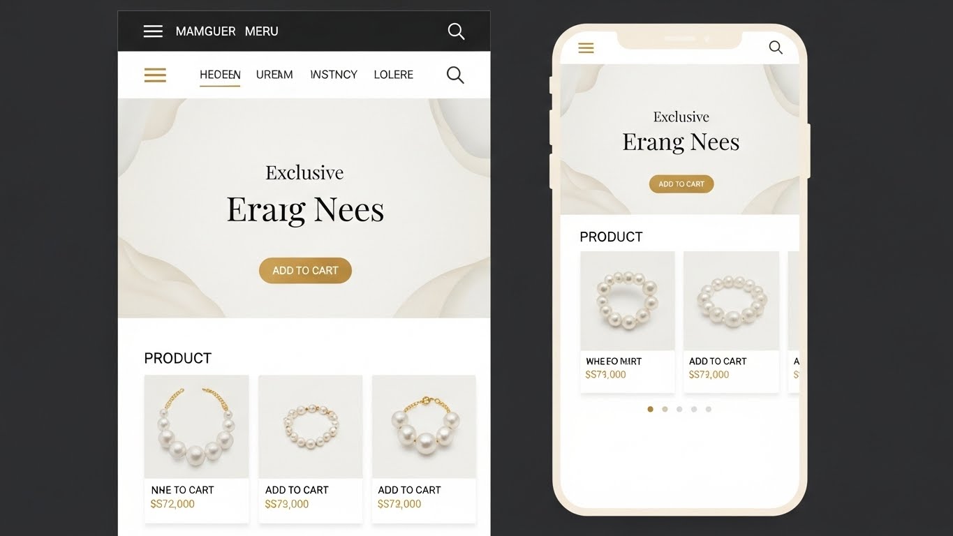 Giao diện website b&aacute;n ngọc trai sang trọng tr&ecirc;n m&aacute;y t&iacute;nh v&agrave; điện thoại 