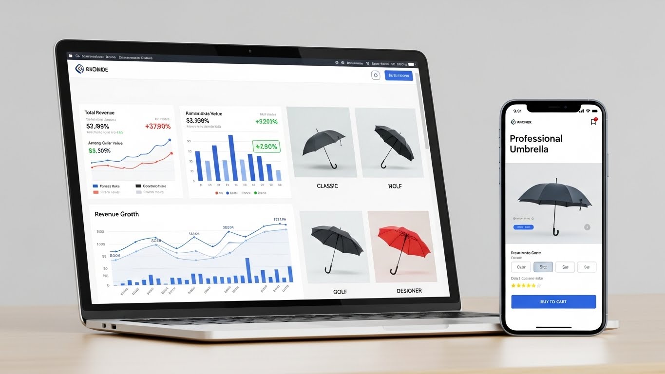 Giao diện website b&aacute;n &ocirc; d&ugrave; chuy&ecirc;n nghiệp hiển thị tr&ecirc;n laptop v&agrave; điện thoại, thể hiện sự tăng trưởng doanh thu 