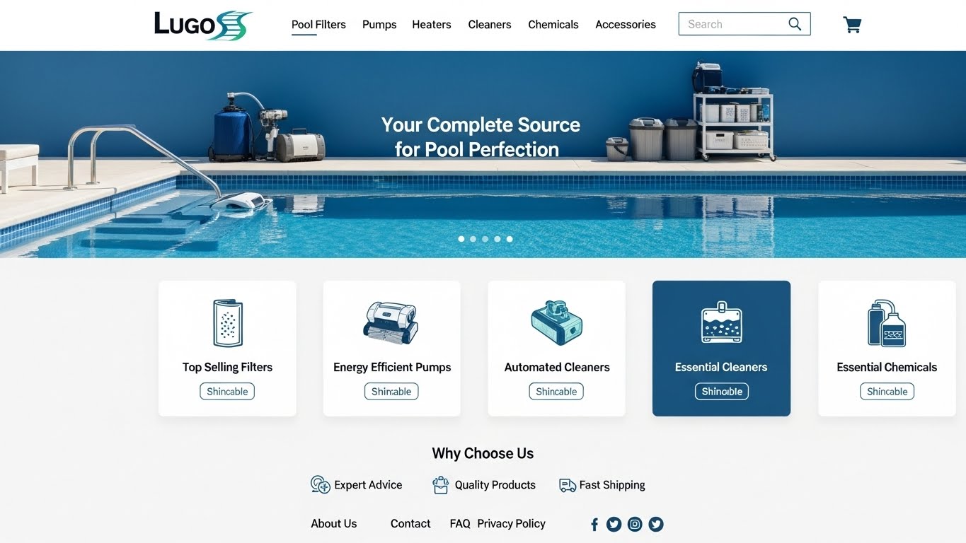 Giao diện website b&aacute;n thiết bị bể bơi chuy&ecirc;n nghiệp, dễ sử dụng 