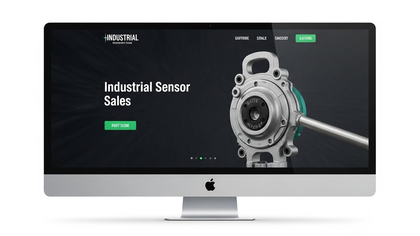 Giao diện website b&aacute;n thiết bị cảm biến c&ocirc;ng nghiệp chuy&ecirc;n nghiệp, hiện đại tr&ecirc;n m&agrave;n h&igrave;nh m&aacute;y t&iacute;nh 