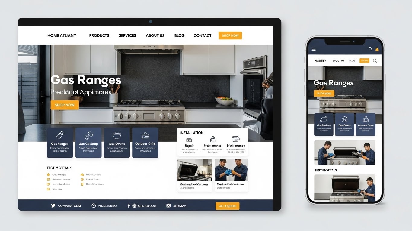 Giao diện website b&aacute;n thiết bị gas chuy&ecirc;n nghiệp tr&ecirc;n m&aacute;y t&iacute;nh v&agrave; điện thoại 