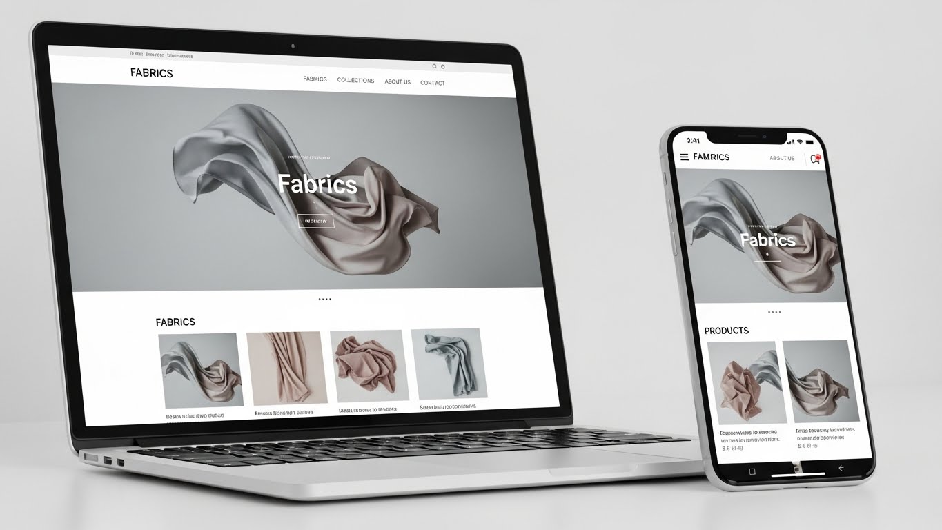 Giao diện website b&aacute;n vải responsive hiển thị đẹp tr&ecirc;n laptop v&agrave; điện thoại 