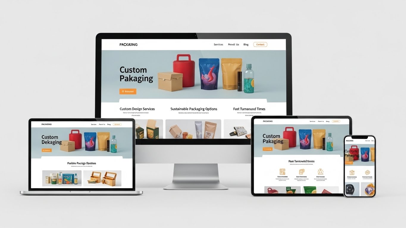 Giao diện website bao b&igrave; chuy&ecirc;n nghiệp hiển thị tr&ecirc;n nhiều thiết bị, thể hiện sự th&agrave;nh c&ocirc;ng của doanh nghiệp 